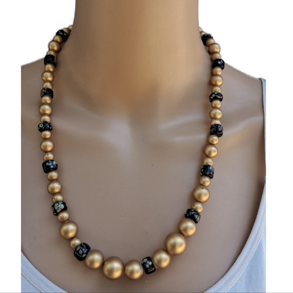 Vintage 1950s Gold & Floral Beaded Statement Necklace